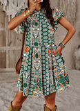 Zjkrl - Fashion Elegant Ladies Long Dresses 2023 Summer Round Neck Short Sleeve Printed Party Dress Boho A-line Beach Dress for Women