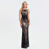 Sleeveless O-neck Evening Party Dress Shinning Sequins Mermaid Prom Gowns Elegant Slim Robe De Soriee Women Full Dress 2023 New