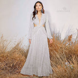 Zjkrl Sexy V-Neck Backless Hollow Out Dress 2023 Summer Women Lantern Sleeve Club Party Long Maxi Dresses Tunic Beach Cover Up A916