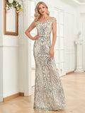 Zjkrl - Elegant V Neck Light Silver Sequin Evening Dress Women Sleeveless Party Maxi Dress Long Luxury Prom Gown Dresses