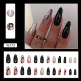 Zjkrl - 24pcs False Nails Tips with Glitter Design Press on Stick-on Nail Tips for Women and Girls