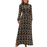 Zjkrl - Cute Cats Print Dress Funny Animal Elegant Printed Maxi Dress High Waist Long-Sleeve Street Fashion Bohemia Long Dresses