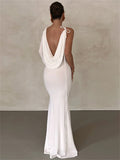 Lace Up One Shoulder Long Sleeve V-Neck Bodycon Maxi Dress For Women Birthday Party Evening Prom Autumn Sexy Y2K Clothes