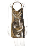 Zjkrl Summer Clothes Bling Glitter Women Halter Mini Dress Side Slit Backless Bodycon Sexy Streetwear Party Club Festival