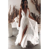Zjkrl Woman Wedding Maxi Slip Dress Summer Sexy Bridesmaid Banquet White Split V Neck Backless Lace Female Long Elegant Evening Dress