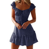 Zjkrl Dresses Boho Floral Ruffle Short Mini Dress Summer Knot Sexy V-Neck Party Holiday Dress Femme vestido de mujer Women Dress
