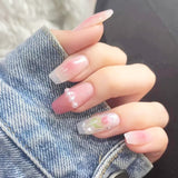Zjkrl - 24Pcs/Box Gradient Color Artifical Press On Nails With Glue Long Coffin Fake Nails Lovely Girls Nail Art Ballerina False Nails