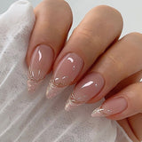 Zjkrl - 24Pcs Detachable Almond False Nails with Pearl Decoration Elegant Designs French Fake Nails Full Nail Art Tips Press On Nails