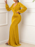 Zjkrl - Elegant Evening Dresses Long Patry Gown Sexy Deep V Long Sleeve Mermaid Bodycon Split Maxi Robe Femme