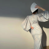 Zjkrl Vintage French Women Dress Spring Summer Elegant Floral Print V Neck Latern Sleeve Long Maxi Dress Party Holiday Female Vestidos