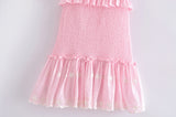 Zjkrl High Quality 2023 Summer Pink Short Sleeve Women Ruffled Mini Dress