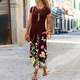 Zjkrl - Elegant Women Maxi Dress 2023 Summer O Neck Short Sleeve Sundress Office Lady Party Dress Female Print A-Line Long Dress Vestido