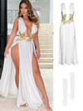 Zjkrl Women Evening Party Dress Vestidos Long Maxi Dress Sexy Summer Deep V Neck Backless Dress High Slit Fashion Festival