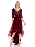 Zjkrl - Elegant V-Neck Half Sleeve Sequin Evening Dress Prom Wedding Party Cocktail Dresses Robe Vestidos De Fiesta For Women