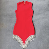 Zjkrl - High Quality Summer Sexy Sleeveless O-Neck Tassel Diamond Bandage Dress White Women'S Bodycon Club Party Dress Vestidos