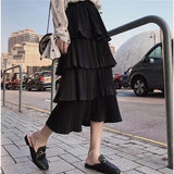 Zjkrl - 2023 New Spring Summer Women High Waist Slim Long Skirt Korean Sweet Solid Color Multi-layer Pleated Hem Cake Skirt 7 Colors