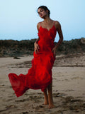 Ruffles Chiffon Maxi Dresses for Women 2023 Backlesss Split Sexy Porm Dress Red Long Summer Wedding Party Dress Elegant Luxury