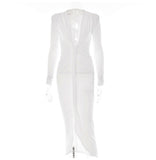 Zjkrl - Elegant Pleated Casual Bodycon Long Dress Autumn Winter Women Slim Evening Party Robe Sexy Bandage Ladies Dress