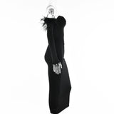 Zjkrl Party Dresses For Women Outfits Elegant Off-shoulder Feather Sleeve Maxi Dress Women New Strapless Backless Bodycon Long Dress Vestido
