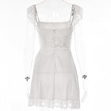 Zjkrl 2023 Autumn Lace Basic Mini Sexy Dress Women Spaghetti Strap Party Backless Slim Dresses Shirring Vestidos Elegant