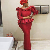 Women Party Long Dresses Ruffles Peplum Christmas Event Package Hip Prom African Female Large Size Wedding Guest Gowns Robes New