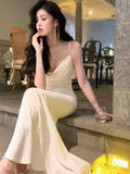 Zjkrl - Back to School Summer New Women Elegant Spaghetti Strap Long Dress French Style Sexy Slim Prom Evening Party Dresses Korean Fashion Clothing