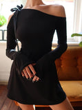 Zjkrl - 2023 Summer Sexy Strapless Longsleeve Hollow Out Mini Dress For Women Bandage Slim Inclied Shoulder Dress Party Night
