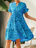 Zjkrl - Fashion V Neck Button Print Summer Loose Dress For Women Elegant Office Casual Dresses Women&#39;s Beach Vacation Vestidos 2023