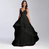 Zjkrl - Evening Gowns for Wedding  Women Pink Deep V Neck Suspenders Party Dresses Tulle Floor Length Elegant Black Bridal Prom Dresses