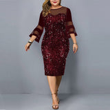 Zjkrl - Elegant Dresses For Women Oversized Formal Party Midi Dress Hollow Out Three Quarter O-Neck Sexy Bodycon Spring Evening Vestidos