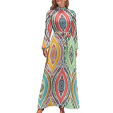 Zjkrl - Ethnic Bohemia Dress Retro Floral Print Basic Beach Dresses Female Long Sleeve High Neck Elegant Long Maxi Dress