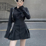 Zjkrl - Black Shirt Dress Women Elegant Vintage Long Sleeve Dresses Sexy Gothic Pleated Streetwear Turn-down Collar Casual Robe