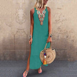 Zjkrl - 2023 Spring Fashion Women's Long White Dress V-neck Sleeveless Casual Dresses Female Summer Loose Beach Bohemian Clothes Ladies