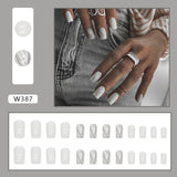 Zjkrl - 24pcs False Nails Tips with Glitter Design Press on Stick-on Nail Tips for Women and Girls