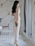 Zjkrl Fashion Korean Elegant Women Dress Chic Temperament Formal Sexy Strap Folds Slim Slit Maxi Party Club Prom Robe Mujer Vestidos
