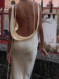 Zjkrl - 2024 Satin V Neck Strapless Club Sexy Maxi Dress Backless Slim Hollow Out Women Party Dresses Summer Elegant Vestidos