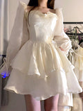 Zjkrl 2023 Spring Pure Color French Fairy Mini Dress Y2k Party Slim One Piece Dress Korean Design Lace Sweet Sexy Women Dress Lolita