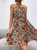 Sexy Floral Print Short Dress Women Summer Fashion Black Backless Beach Sundress Casual Sleeveless Lace-up New In Dresses 2023