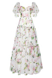 Zjkrl - Amanda Puffy Sleeve Vestido De Novia Flower Printing Prom Gown Corset A-line Prom Dress Princess Off Shoulder