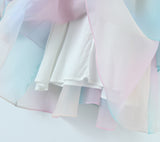 Zjkrl - 2023 Women Gradient Rainbow Print Organza Dress Vintage Puff Sleeve Sexy Backless Ladies Party Mini Robe Fairy Cake Dress