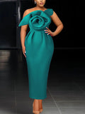 Zjkrl Women Party Dress Slim Bodycon Sexy One Strap Big Flower Event Christmas Birthday Elegant African Gowns Wedding Guest Robes New