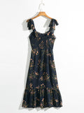 Zjkrl - Dresses For Women 2023 Elegant Vintage Floral Dress Frill Sweetheart Neck Sleeveless Strap Tie Ruffle Hem Summer Beach Dress