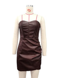 Strapless PU Leather Mini Dress for Women Sexy Summer Sleeveless Backless Ruched Bodycon Party Short Dress Vestido