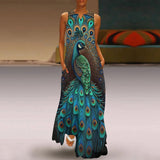 Zjkrl Summer Women's Sexy Dress Elegant Dress Woman 2023 Feather Peacock Print Holiday Clothes For Women