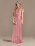 Zjkrl New Luxury Champagne V-Neck Sequin Evening Dress Women Party Maxi Dress Beading Gowns Long Prom Cocktail Dresses