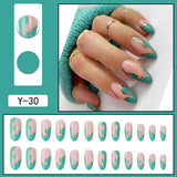 Simple French Wearable False Nails Almond Colorful Stripes Colorblock Design Manicure Fake Nails Line Full Cover Press On Nail