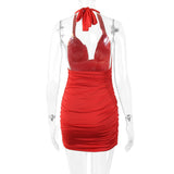 Zjkrl Sexy Ruffle V Deep Evening Party Dress Summer Short Halter Red Dresses For Women Tight Club Mini Dress Clubwear