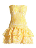 Zjkrl off shoulder dress for women strapless smocked bodice embroidered mini summer dress new cotton summer dress party