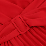 Zjkrl - Dress for Women Solid Color V Neck Long Sleeve Slim-fitting Pleated Dress Spring Summer Temperament Elegant Evening Party Skirts