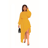 Women Long Sleeve Off Shoulder Irregular Hem Solid Dress